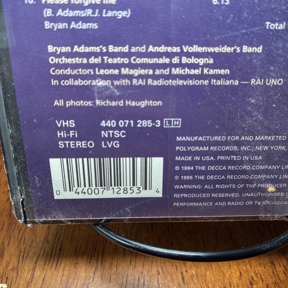 Pavarotti & Friends 2 (VHS, 1995) Bryan Adams Andrea Bocelli (NEW/SEALED) - Picture 3 of 3